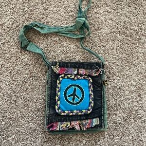 boho embroidered peace sign crossbody/shoulder bag